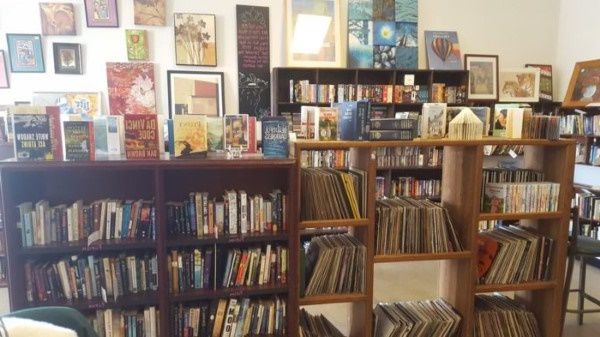 Books and vinyls for sale in a North Dakota thrift store