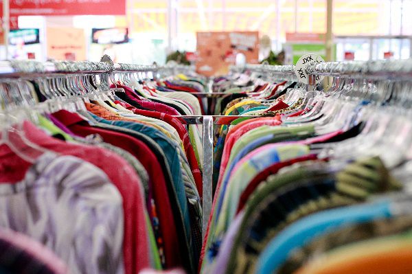 Donated clothes being sold in an Arc thrift store