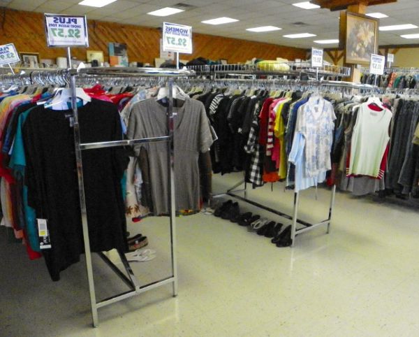 Donated clothes for sale in a thrift store in Nebraska