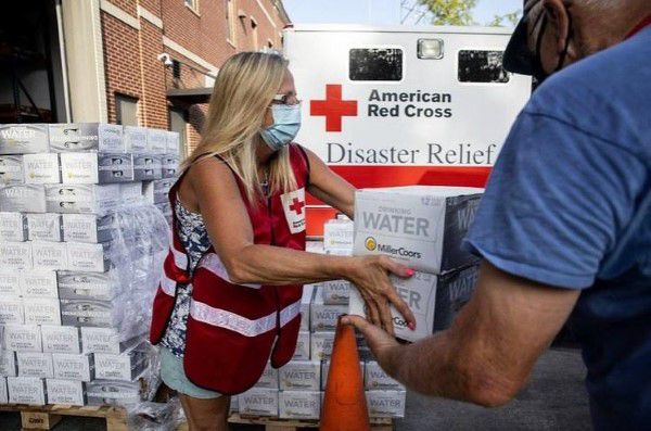 Donations being handed out by Red Cross