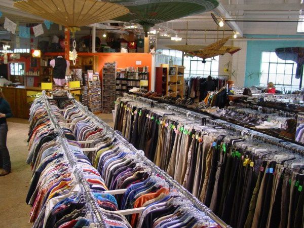 Rows of donated clothes to thrift store in Arizona